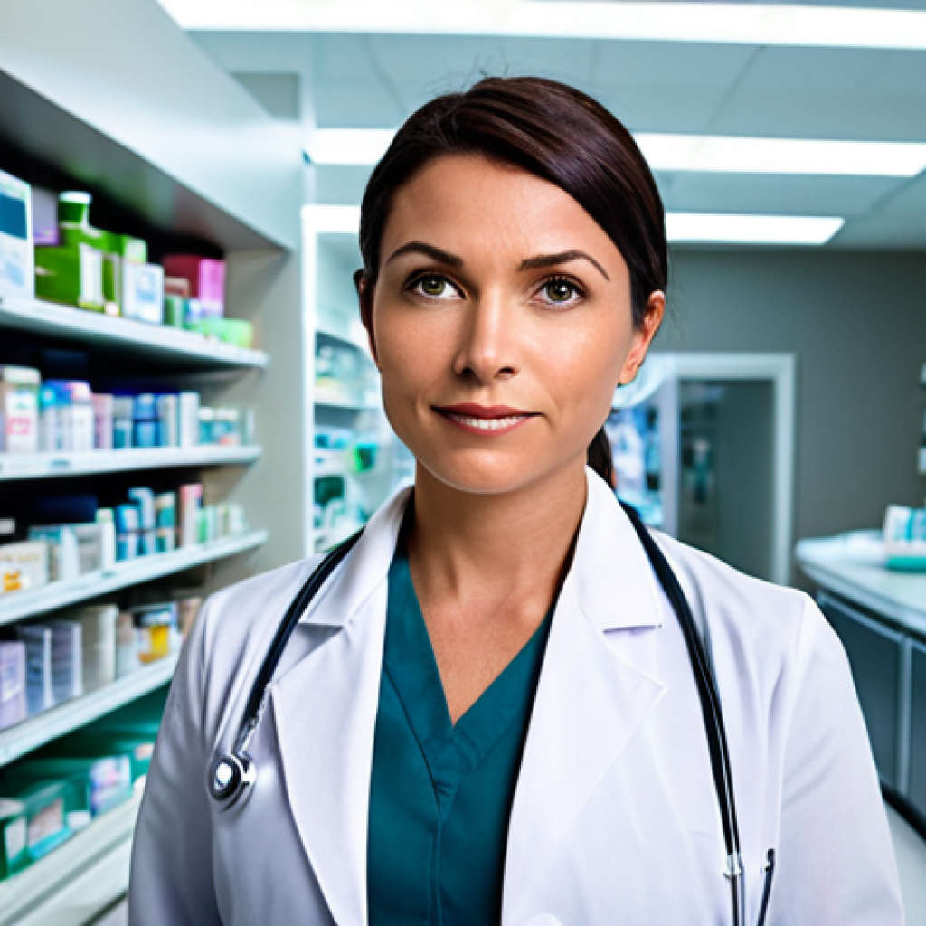 **Prompt:** A confident, modern pharmacist stands at the threshold of a transformative journey, leaving behind a subtly blurred traditional pharmacy counter. In front of them, a vibrant, expansive landscape unfolds, filled with symbolic representations of digital health (e.g., glowing data streams, abstract health tech interfaces), regulatory documents, and collaborative professional settings. The pharmacist, dressed in smart business attire, gestures forward, embodying innovation and the vast array of transferable skills, suggesting a shift from clinical focus to broader healthcare solutions. Dynamic lighting, high resolution, futuristic, professional.