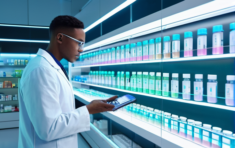 약사 조제 오류 방지 시스템 - **Prompt 1: Automated Pharmacy of the Future**
    "A brightly lit, ultra-modern pharmacy interior. ...