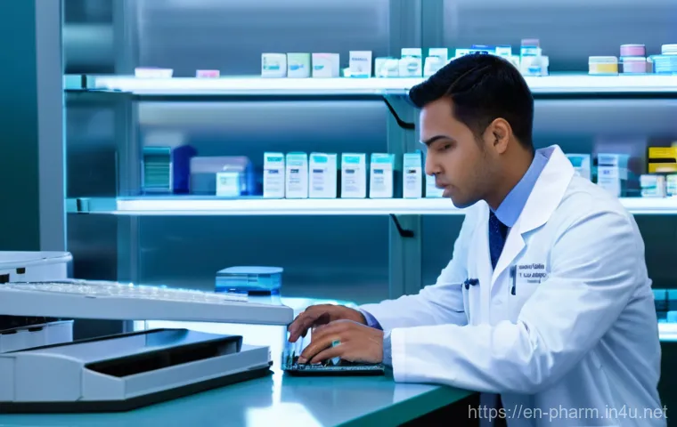 약사 이직 후 초반 적응기 - **Prompt:** A female pharmacist, in her early 30s, stands in a brightly lit, modern hospital pharmac...