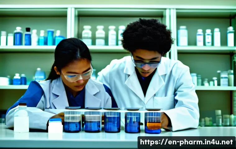 약사 전공생을 위한 추천 동아리 - **Image Prompt: Compounding Club in Action**
A bright, well-lit pharmacy compounding lab with th...