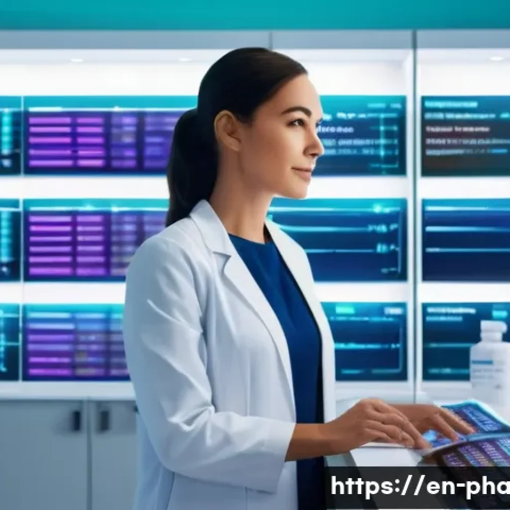 약사 약물 데이터 트렌드 분석 - **Prompt 1: The Data-Driven Pharmacist**
    "A bright, modern pharmacy interior. A female pharmacis...