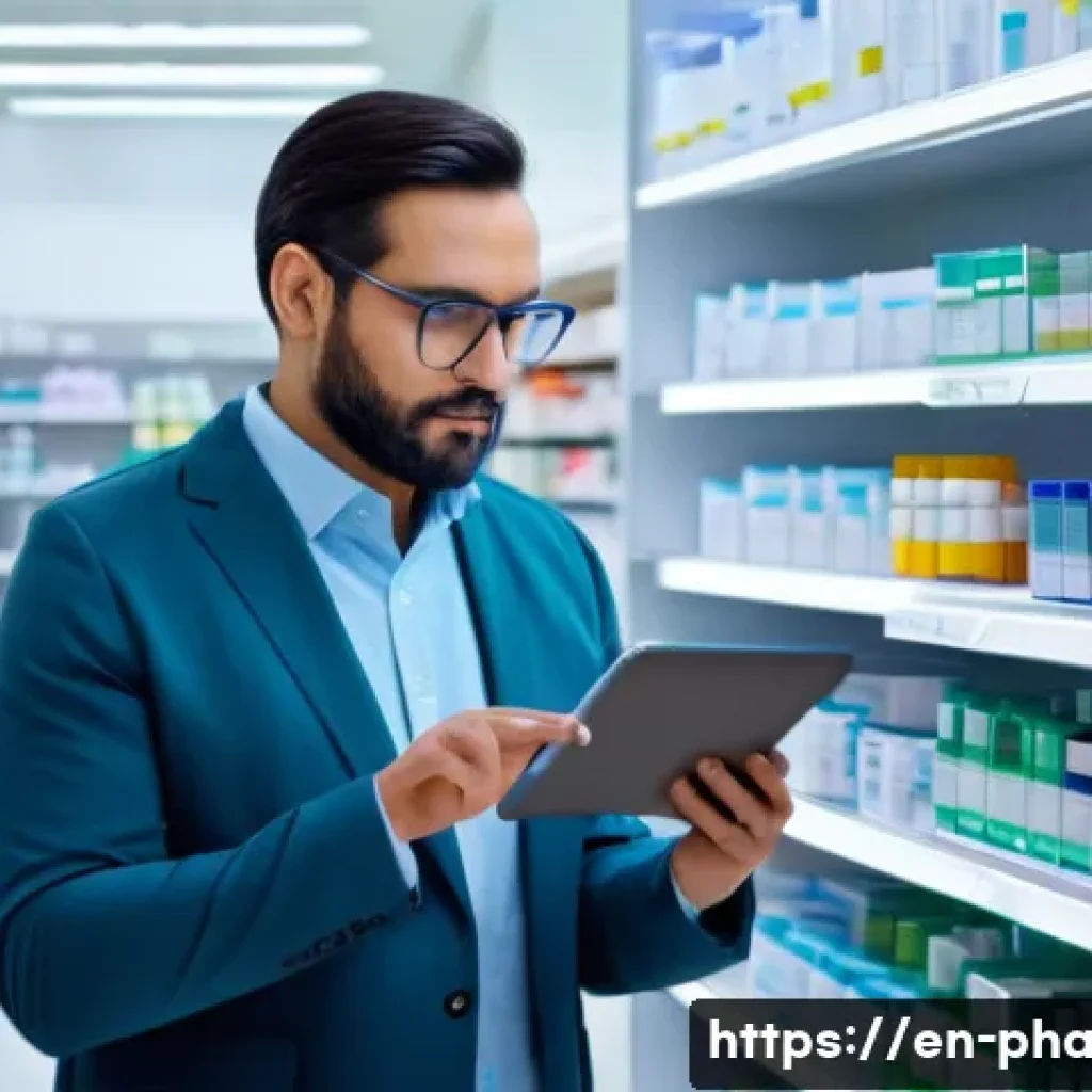 약사 약물 처방 시 주의사항 - A professional pharmacist in a modern pharmacy setting carefully reviewing a middle-aged patient’s d...
