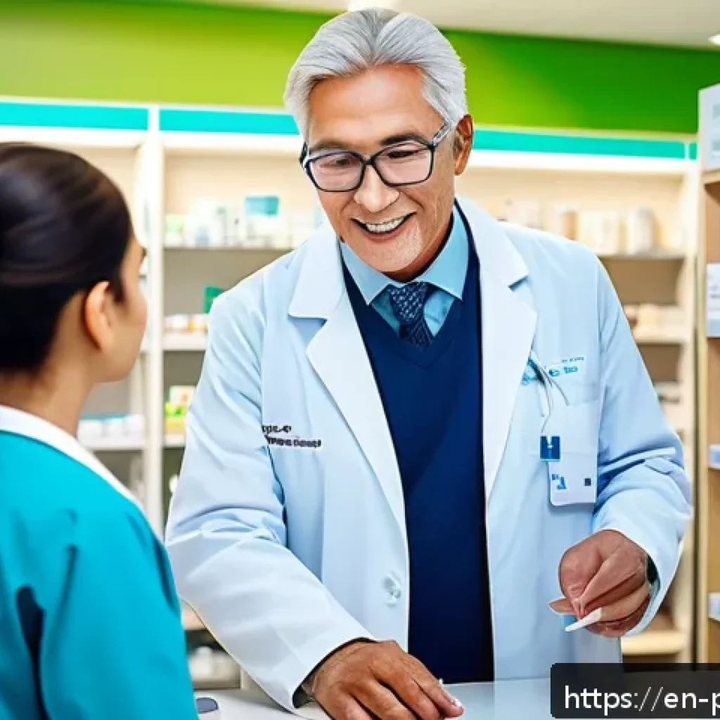 약사 공공 약국에서의 역할 - A modern community pharmacy interior bustling with diverse customers of various ages, including elde...