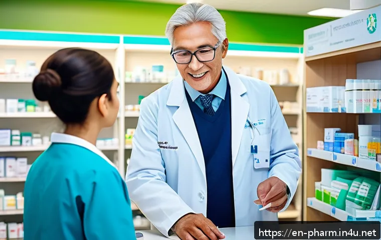 약사 공공 약국에서의 역할 - A modern community pharmacy interior bustling with diverse customers of various ages, including elde...